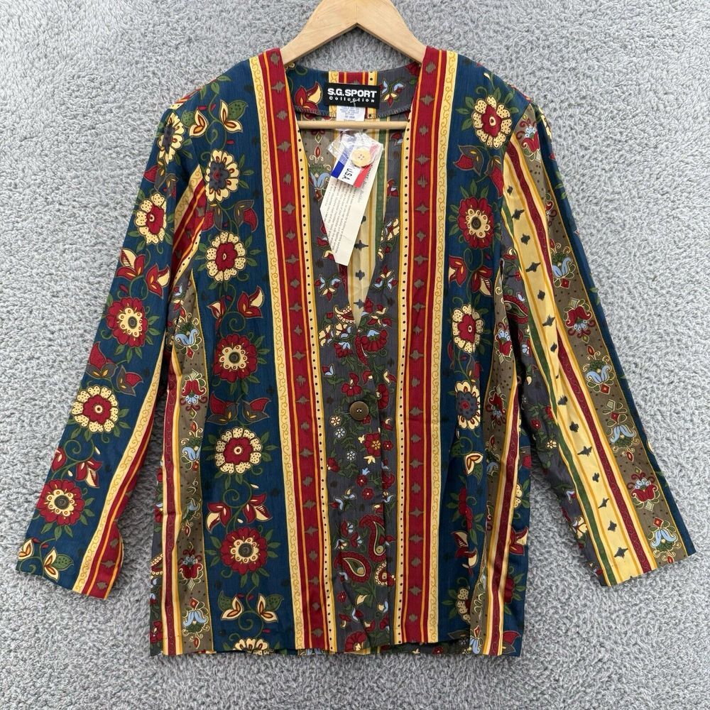 Vintage S.G.Sport‎ Collection Floral Multicolor Button Blouse Women's Size S NWT